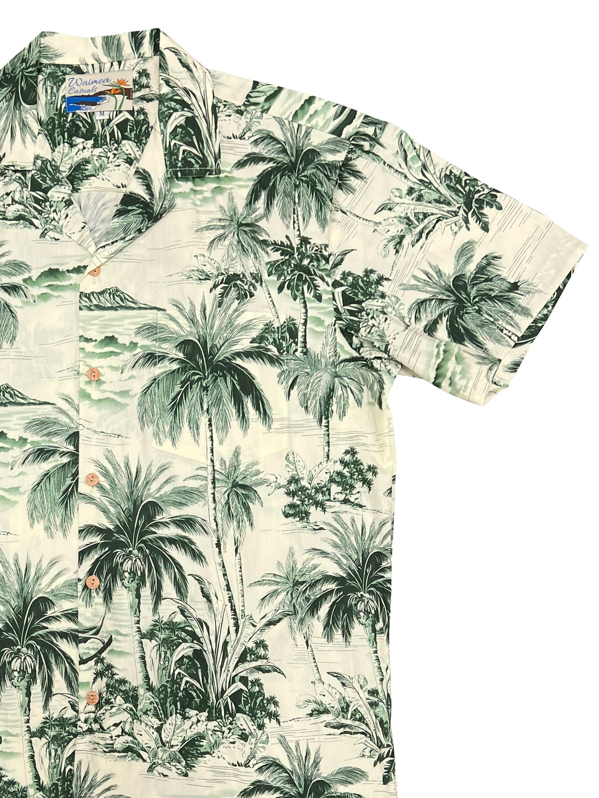 Waimea Casuals - Waikiki Beach Green Cotton Men's Hawaiian Shirt