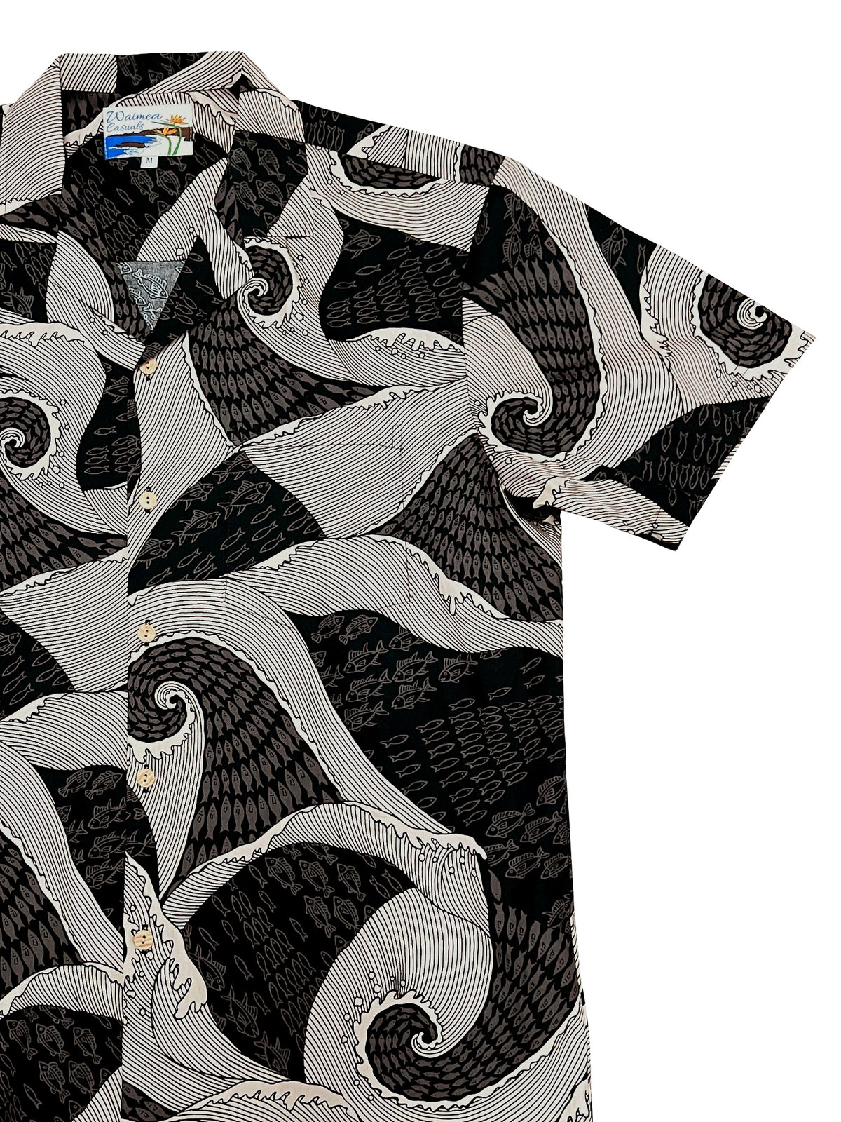 Waimea Casuals - Waves Black Cotton Men's Hawaiian Shirt