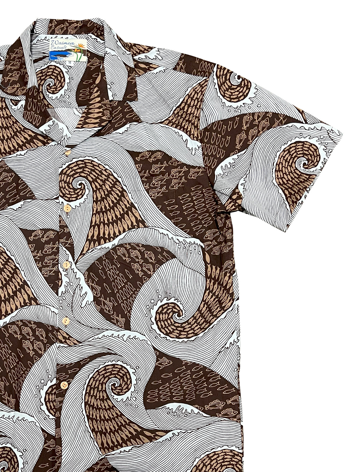Waimea Casuals - Waves Brown Cotton Men's Hawaiian Shirt