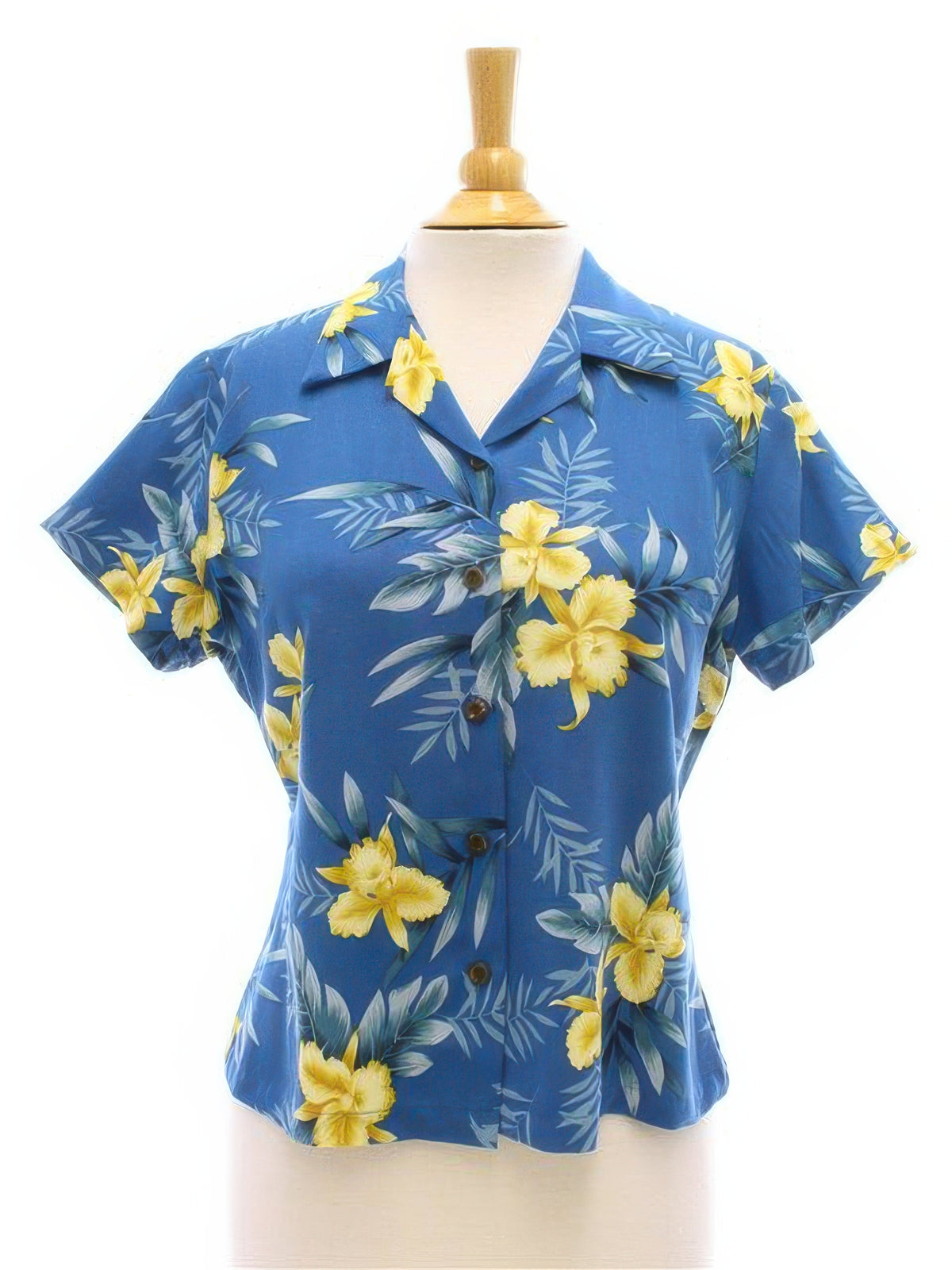Two Palms - Orchid Fern Blue Rayon Women's Hawaiian Shirt
