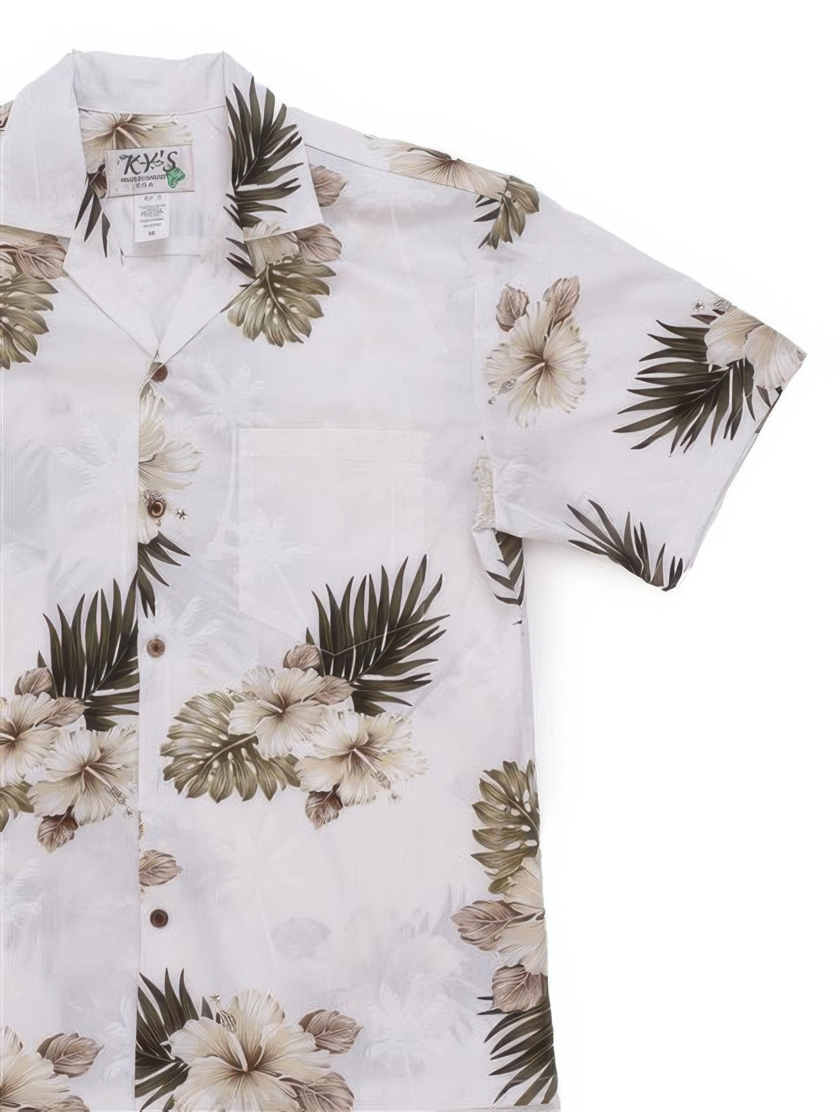 Ky's - Hibiscus White Cotton Men's Hawaiian Shirt