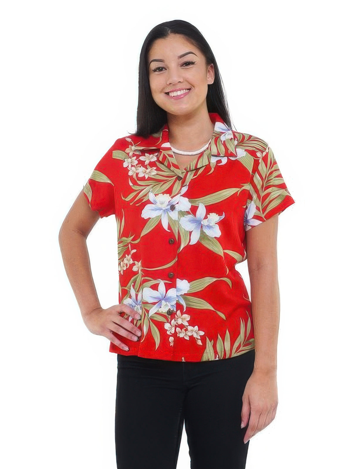 Two Palms - Pali Orchid Red Rayon Women's Hawaiian Shirt