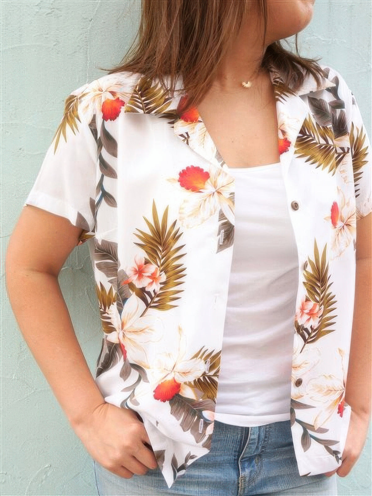 Two Palms - Hawaiian Orchid White Rayon Women's Hawaiian Shirt