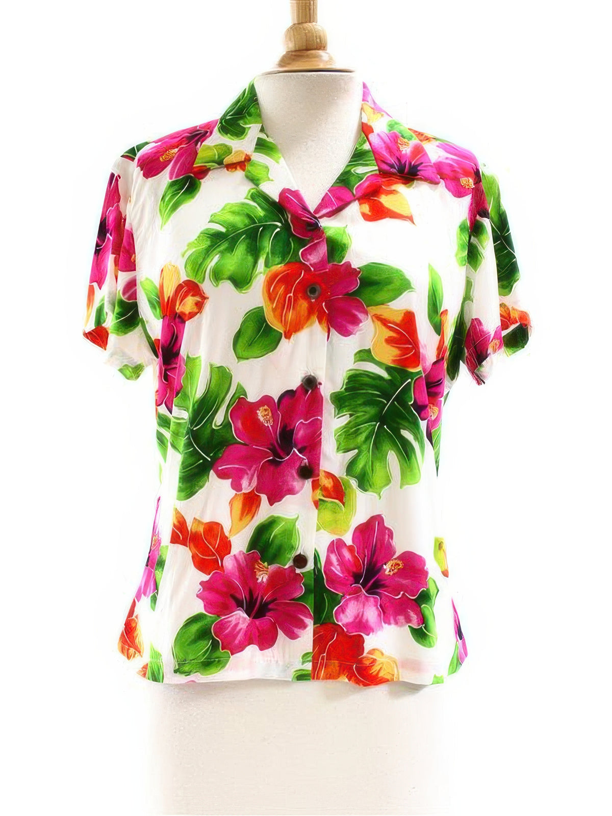 Two Palms - Hibiscus Watercolor White Rayon Women's Hawaiian Shirt