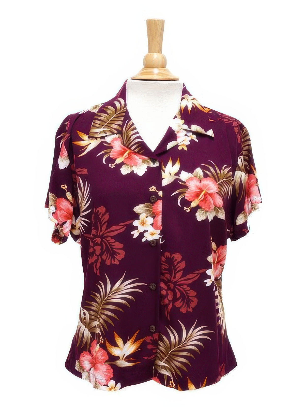 Two Palms - Fern Hibiscus Purple Rayon Women's Hawaiian Shirt