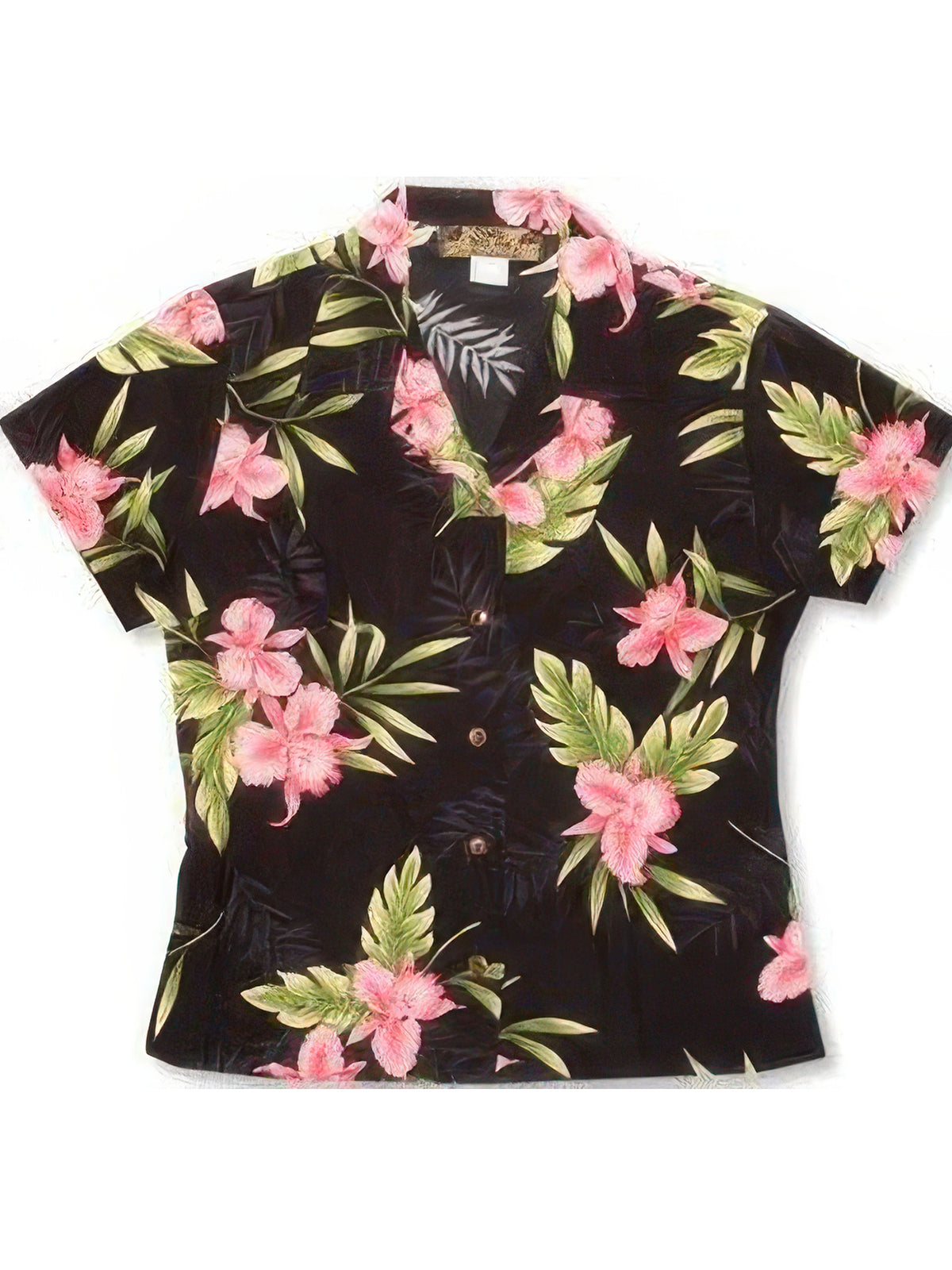 Two Palms - Orchid Fern Black Rayon Women's Hawaiian Shirt