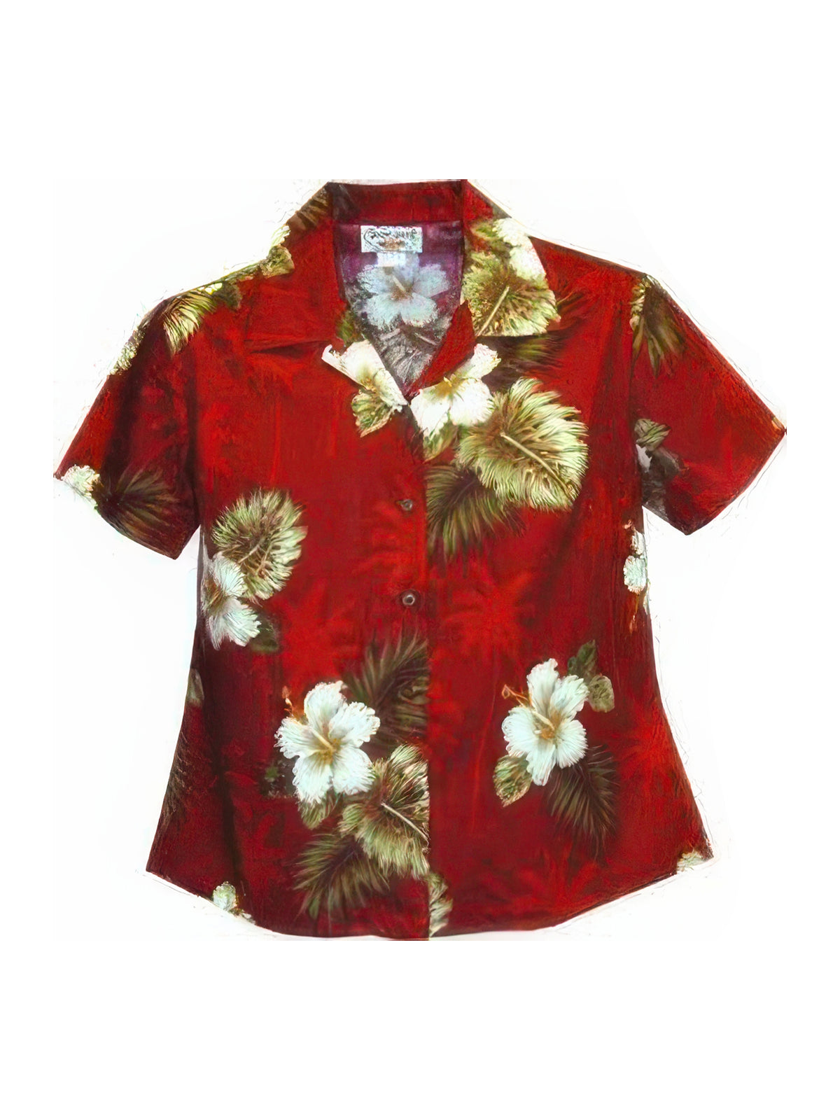Pacific Legend - Hibiscus Monstera Red Cotton Women's Fitted Hawaiian Shirt
