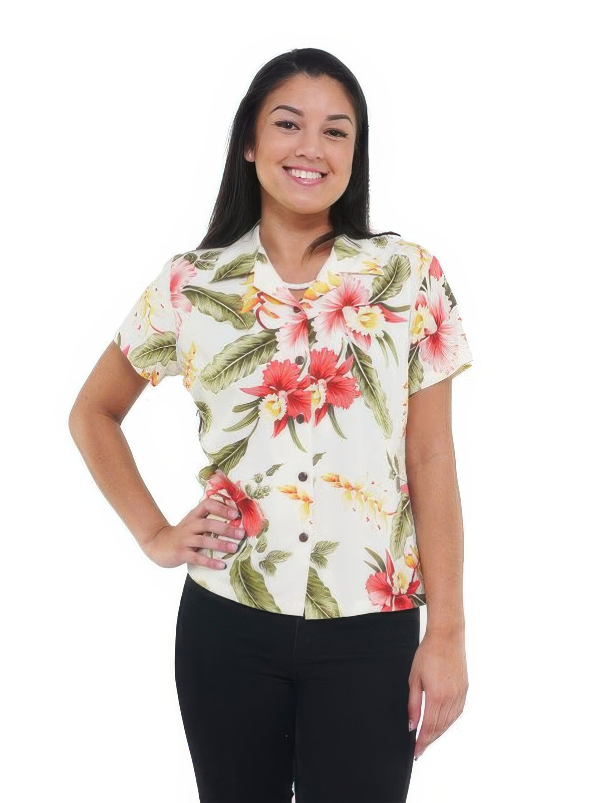 Two Palms - Sonic Beige Rayon Women's Hawaiian Shirt