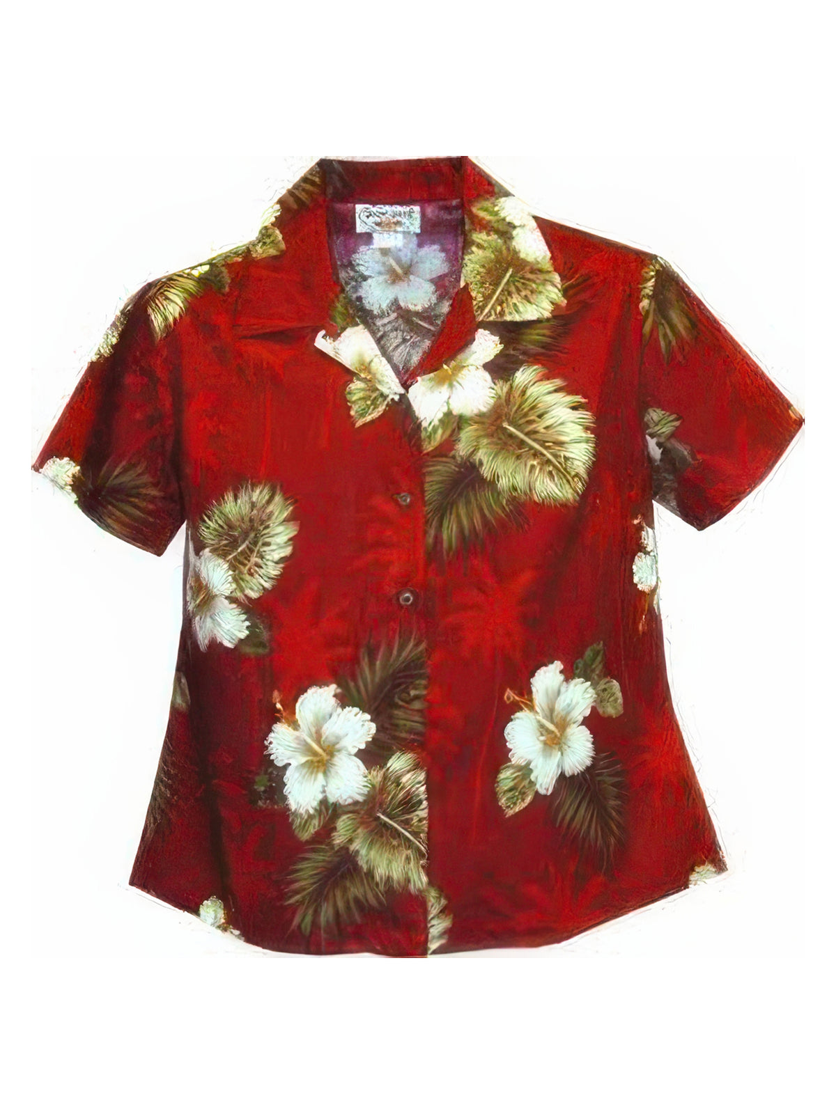 Pacific Legend - Hibiscus Monstera Red Cotton Women's Fitted Hawaiian Shirt