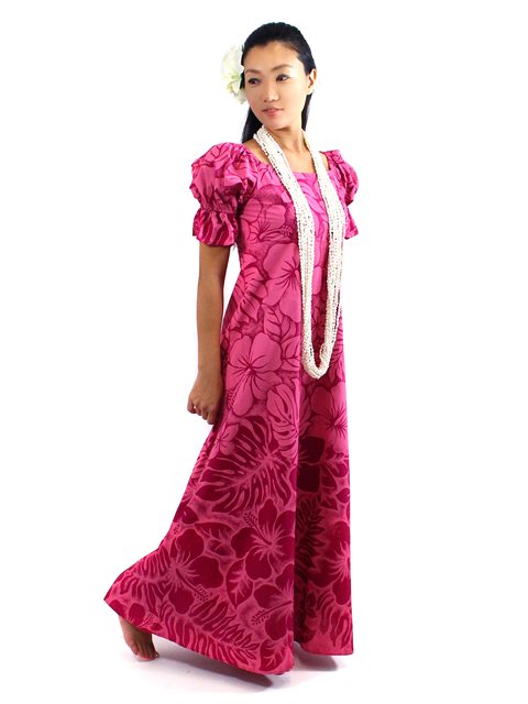 Ka Makani - Gradation Medley Pink Poly Cotton Hawaiian Long Muumuu Dress
