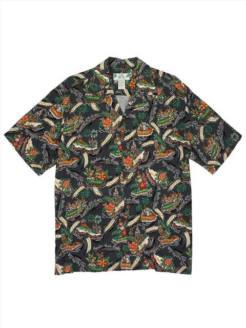 Two Palms - Friendly Isle Charcoal Rayon Men's Hawaiian Shirt