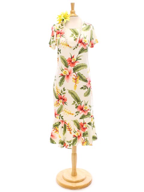 Two Palms - Sonic Beige Rayon Hawaiian Sleeve Midi Dress