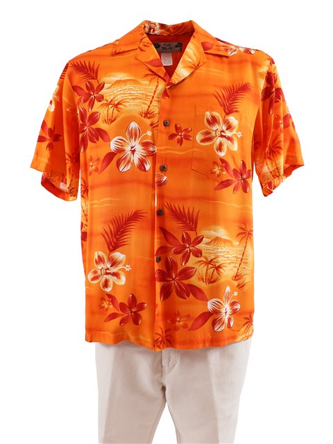 Two Palms - Moonlight Scenic Orange Rayon Men's Hawaiian Shirt