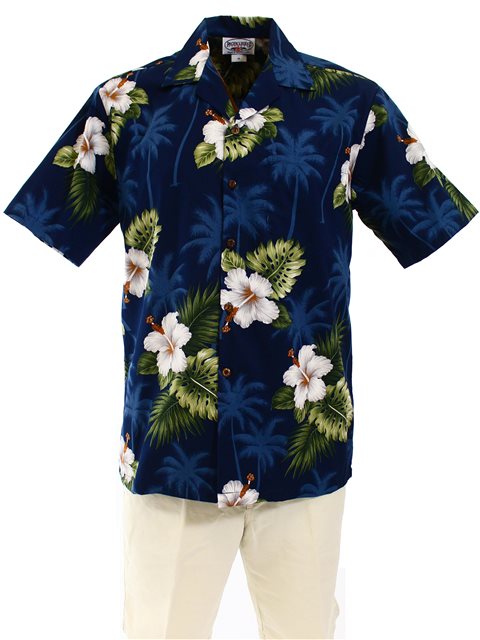 Pacific Legend - Hibiscus Monstera Navy Cotton Men's Hawaiian Shirt