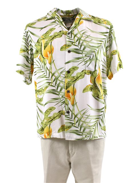 Two Palms - Napali White Rayon Men's Hawaiian Shirt