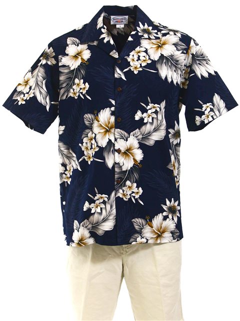 Pacific Legend - Hibiscus Navy Cotton Men's Hawaiian Shirt
