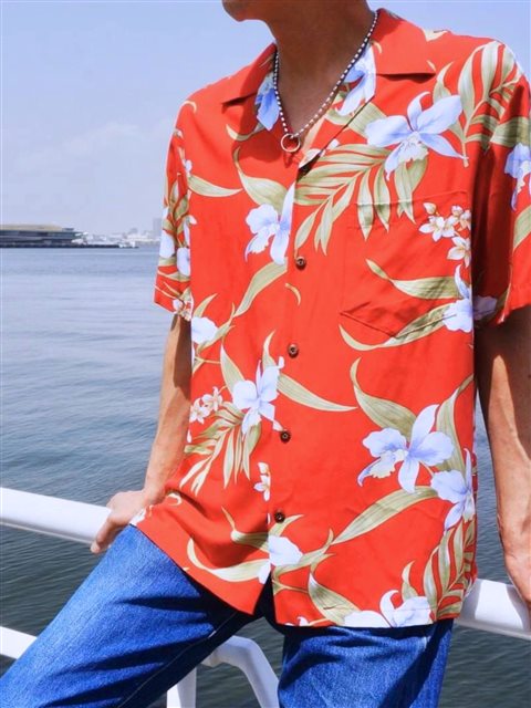 Two Palms - Pali Orchid Red Rayon Men's Hawaiian Shirt
