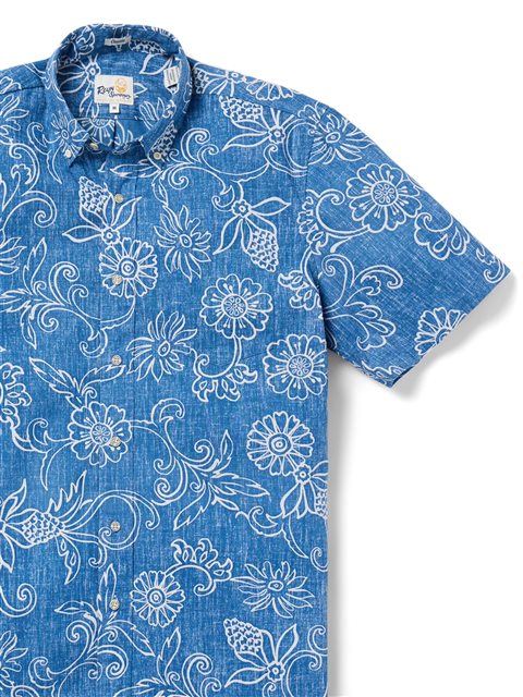 Reyn Spooner - Hawaiian Gardenias Horizon Blue Spooner Kloth Men's Hawaiian Shirt Classic Fit