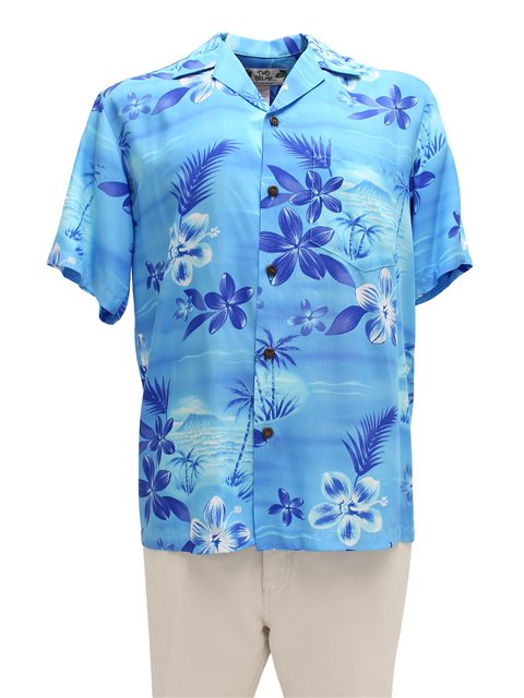 Two Palms - Moonlight Scenic Blue Rayon Men's Hawaiian Shirt