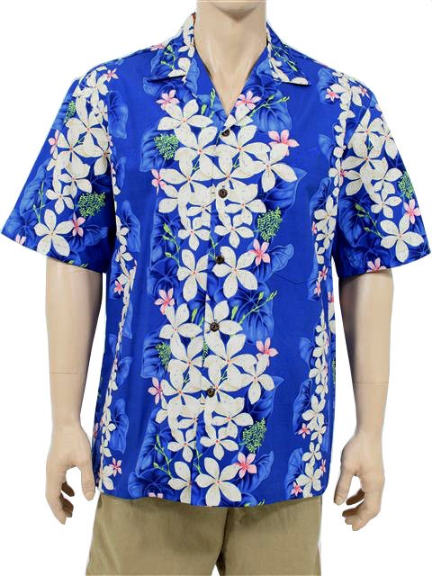 Two Palms - Vintage Plumeria Blue Cotton Men's Hawaiian Shirt