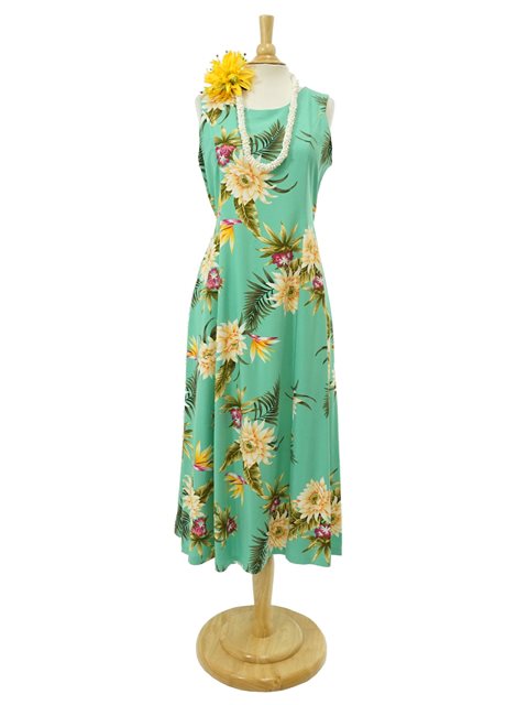 Two Palms - Ceres Green Rayon Hawaiian Midi Dress