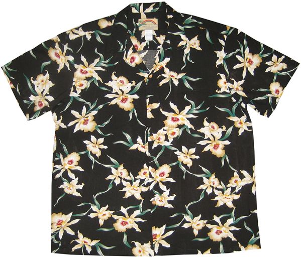 Paradise Found - Star Orchid Black Rayon Men's Hawaiian Shirt