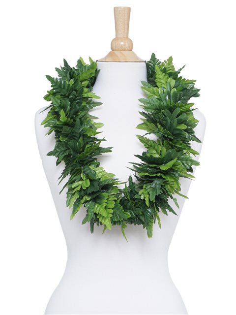 Ka Makani - Green Silk Leatherleaf Fern Lei 40in