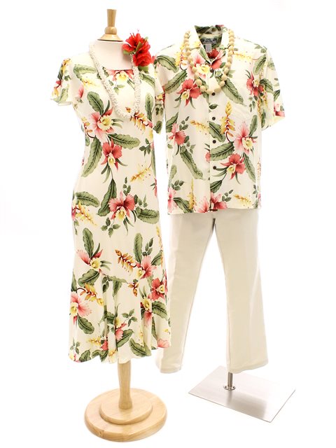 Hawaiian Dress and Shirt Couple Matching Bundle - Sonic Beige