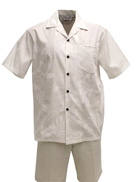 Pacific Legend - White on White Cotton Men's Hawaiian Shirt