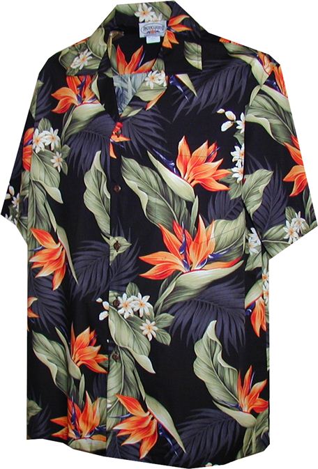 Pacific Legend - Bird of Paradise Black Cotton Men's Hawaiian Shirt