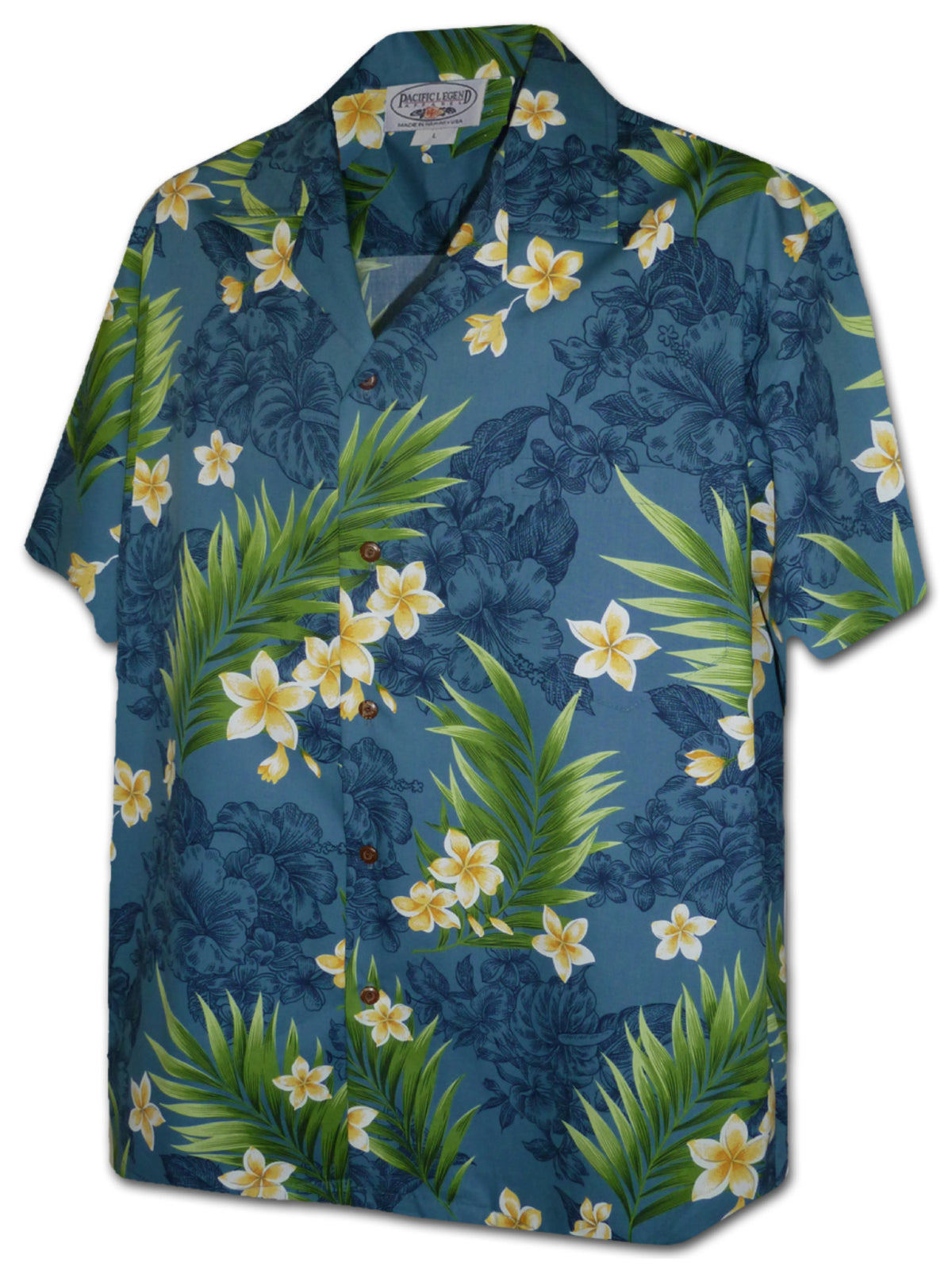 Pacific Legend - Hibiscus & Plumeria Teal Cotton Men's Hawaiian Shirt