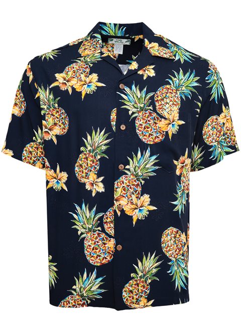 Two Palms - Golden Pineapple Navy Rayon Men's Hawaiian Shirt