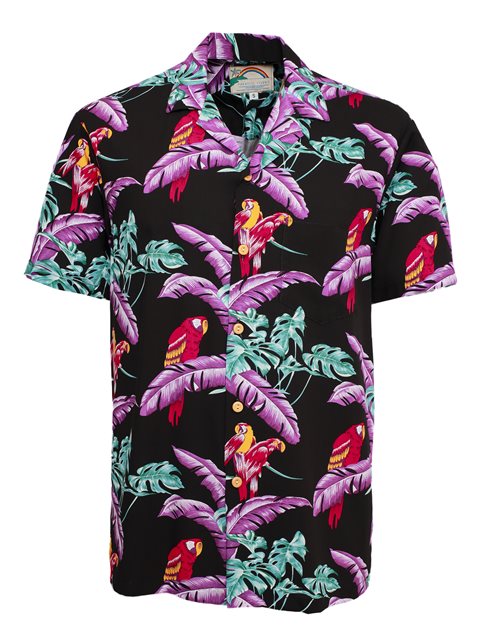 Paradise Found - Jungle Bird Black Rayon Men's Hawaiian Shirt