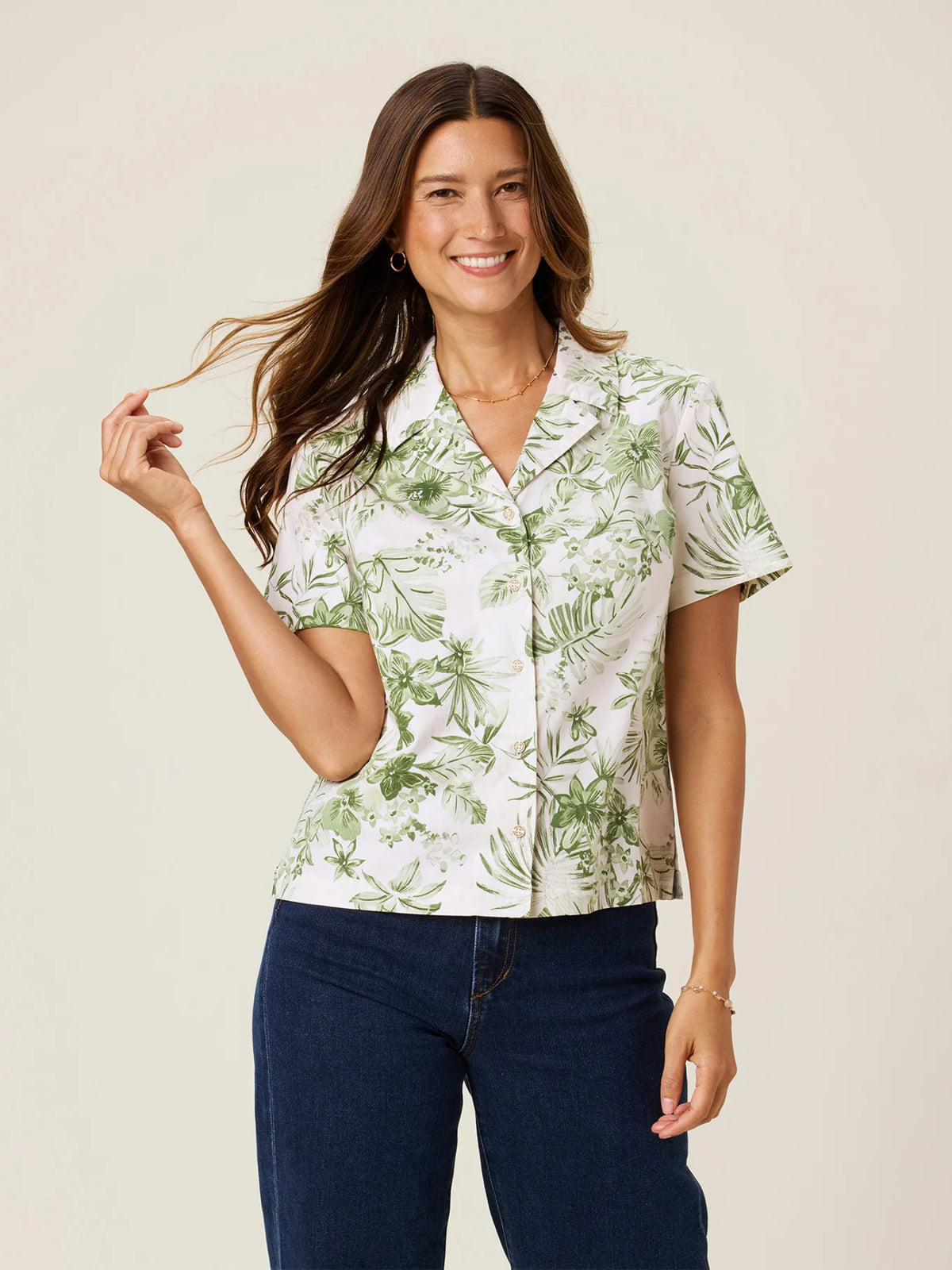 Reyn Spooner - Breezy Biscus Off-White Women's Hawaiian Finley Top