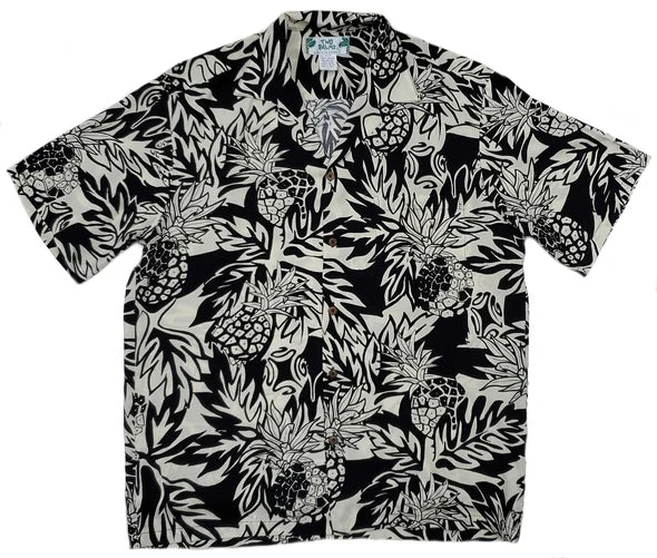 Two Palms - Wild Pineapple Black Rayon Men's Hawaiian Shirt