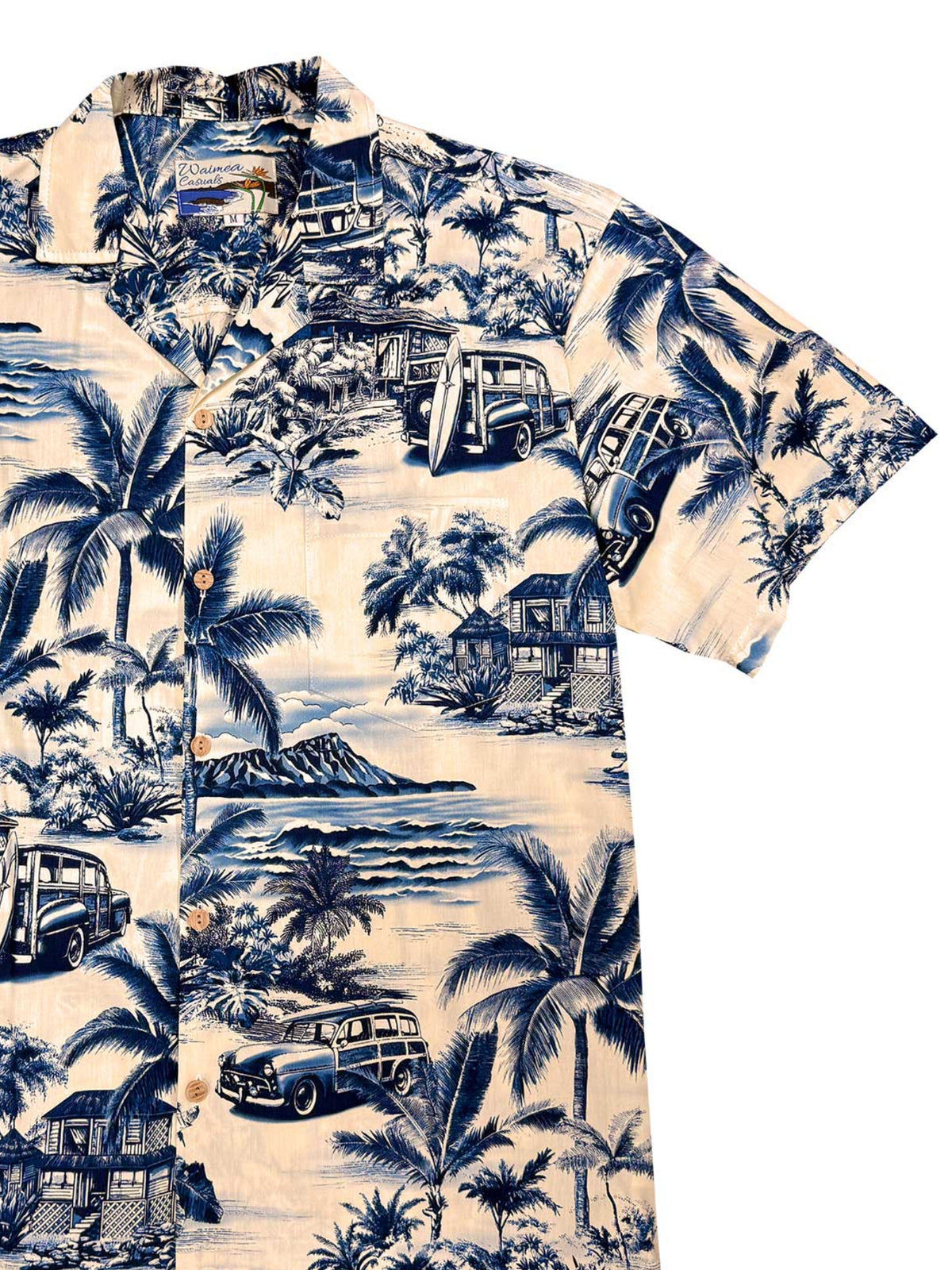 Waimea Casuals - Paradise Woody Blue Cotton Men's Hawaiian Shirt