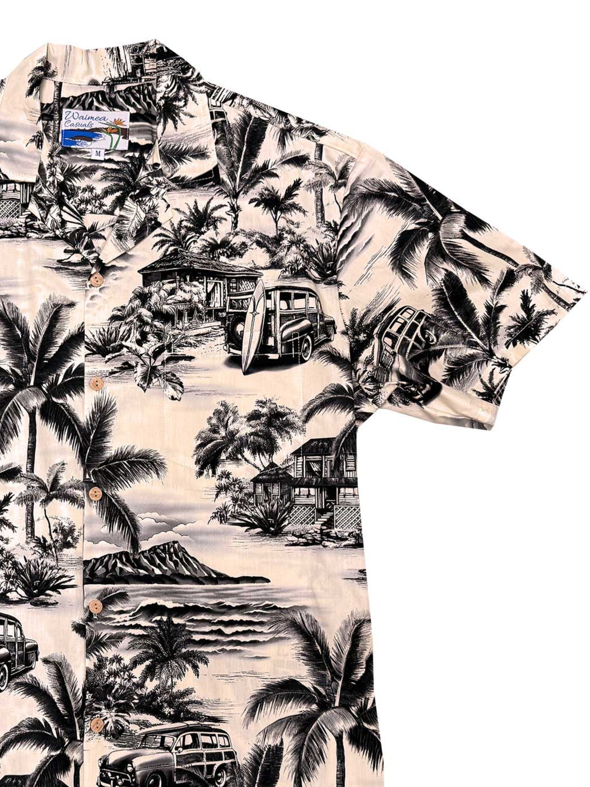 Waimea Casuals - Paradise Woody Black Cotton Men's Hawaiian Shirt