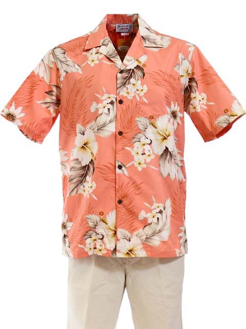 Pacific Legend - Hibiscus Peach Cotton Men's Hawaiian Shirt
