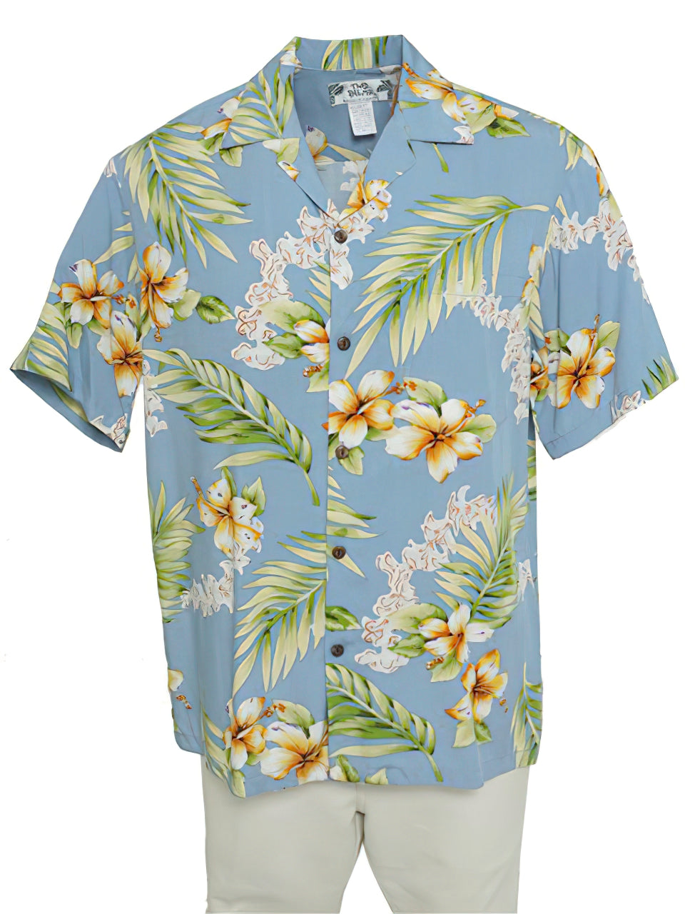 Two Palms Tuberose Blue Rayon Men's Hawaiian Shirt