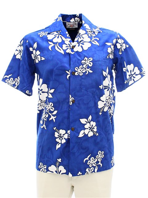 Pacific Legend - White Hibiscus Blue Cotton Men's Hawaiian Shirt