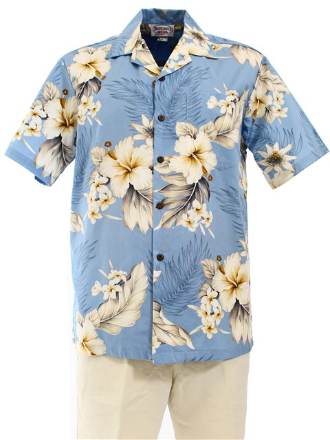 Pacific Legend - Hibiscus Blue Cotton Men's Hawaiian Shirt