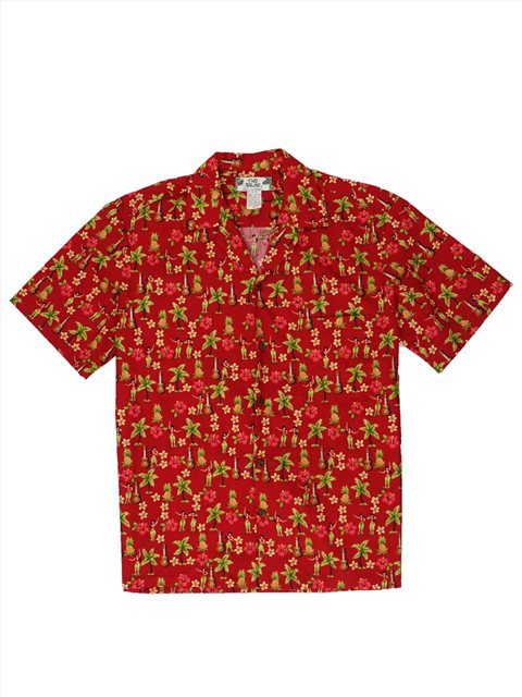 Two Palms - Hula Gal Red Cotton Men's Open Collar Hawaiian Shirt