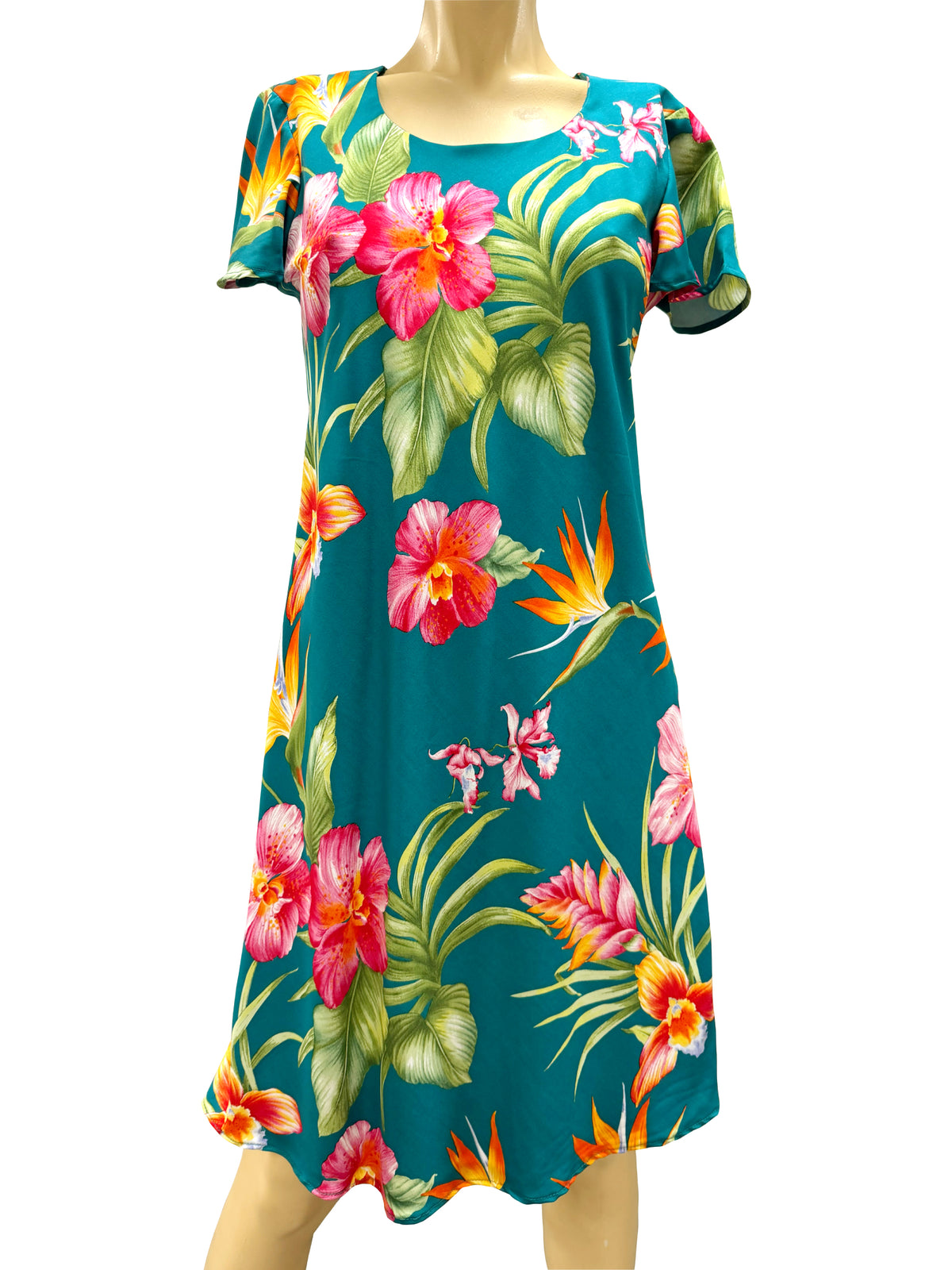 Blooms in Paradise A-Line Dress with Cap Sleeves