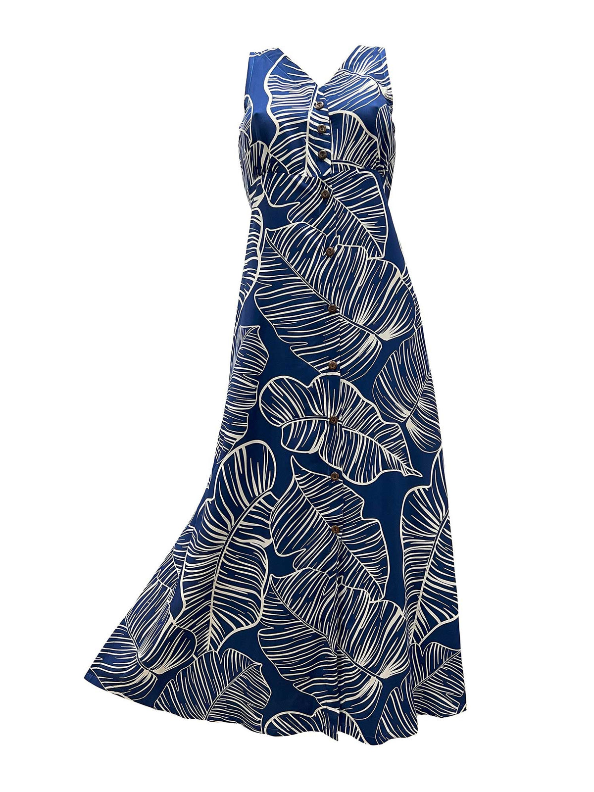 Paradise Found - TARO LEAF Deep Blue Rayon Hawaiian Long Dress