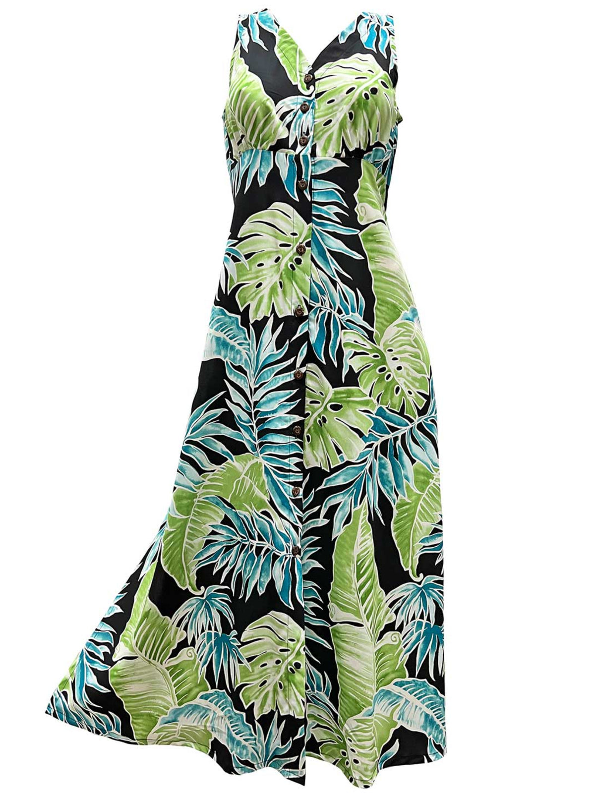Paradise Found - Cabana Palms Black Rayon Hawaiian Long Dress