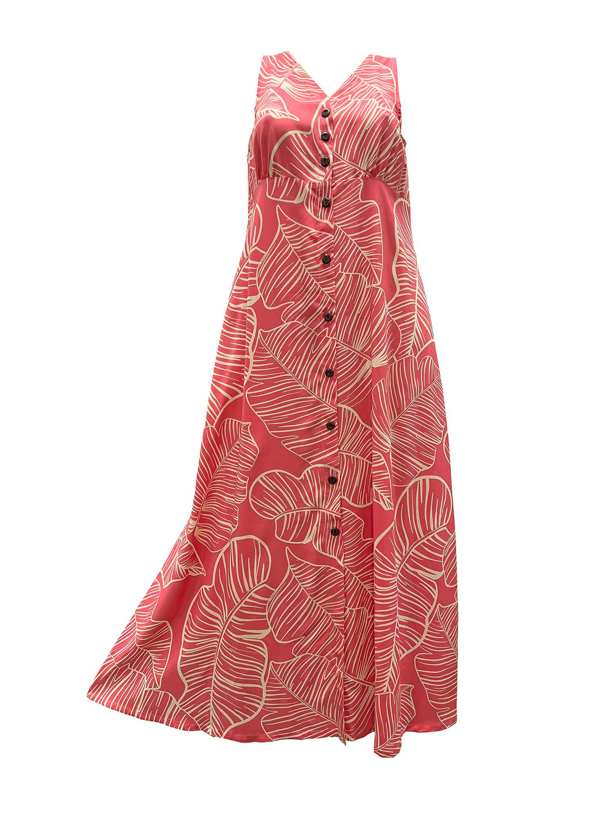 Paradise Found - TARO LEAF Coral Rayon Hawaiian Long Dress