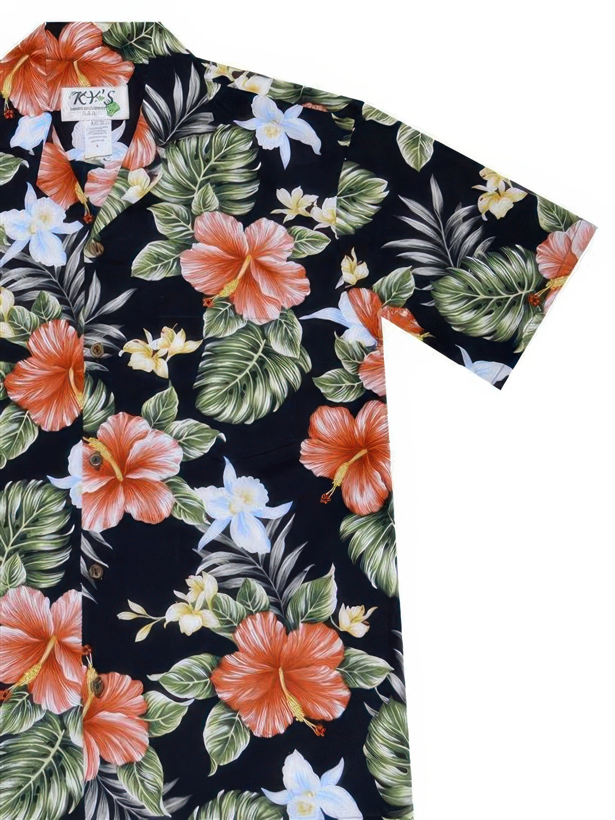 Ky's - Kahala Hibiscus Black Cotton Poplin Men's Hawaiian Shirt