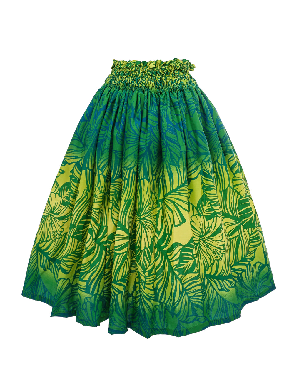 Ka Makani - Fresh Fern Leaf Denim Poly Cotton Hula Pau Skirt / 3 Bands
