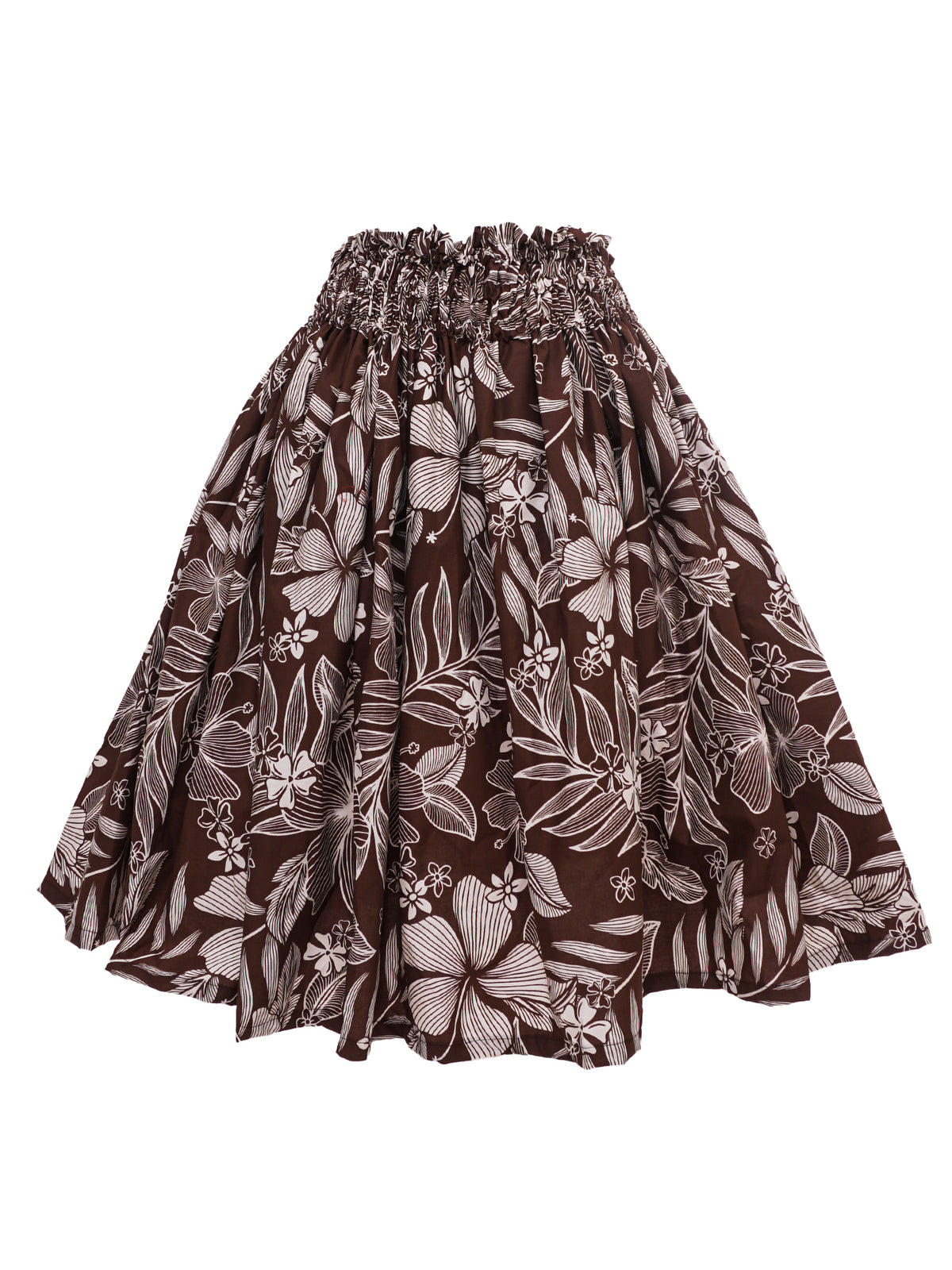 Hibiscus & Tiare Coffee Poly Cotton Hula Pau Skirt