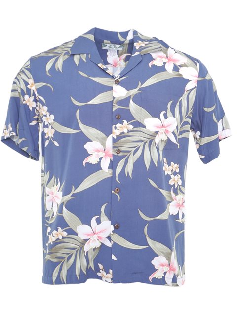 Two Palms - Pali Orchid Blue Rayon Men's Hawaiian Shirt